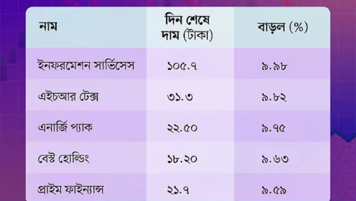 শেয়ার বাজারে দুর্দান্ত উত্থান যে পাঁচটি কোম্পানি আজ সবচেয়ে বেশি লাভ দিল